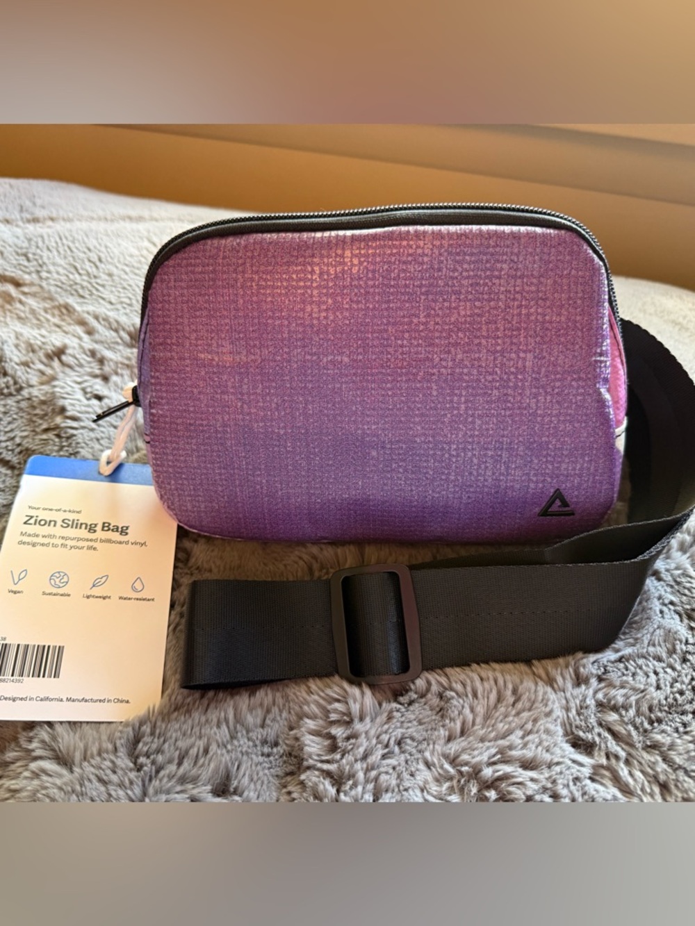 New w tag RAREFORM Zion sling belt crossbody bag, sleek, purple black
